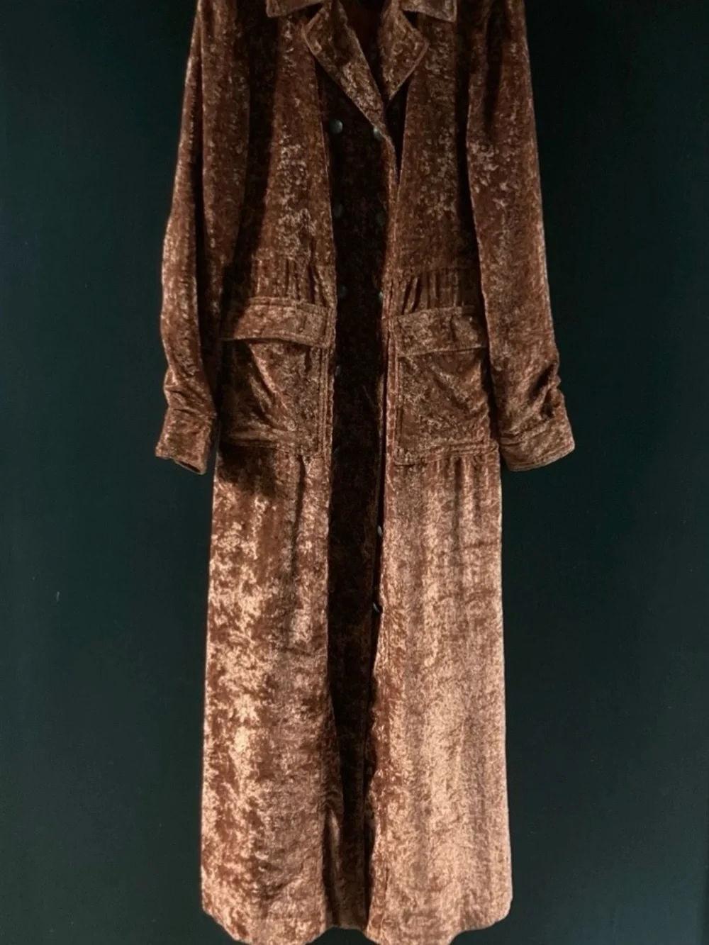 Free People Soho Rust Crushed Velvet Duster Trench Coat NWOT